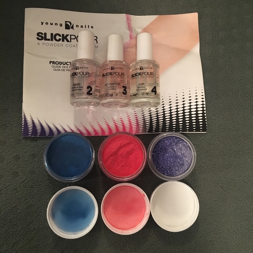 SlickPour dip polish- red, blue, & purple sparkle